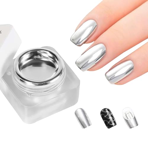 Metal Painting Gel, Mirror Art Manicure Polish, UV Led Nail Design with High Pigment Shine, Long Lasting Formula, 1 Jar, Silver, for Beginners, Salon Use,...