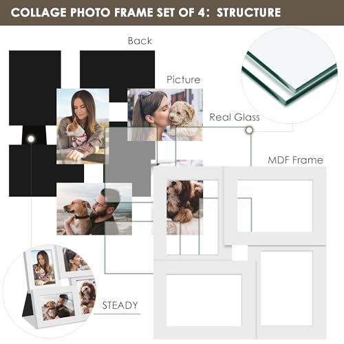 Image of DUENPY 3.5x5 Photo Frame Tempered Glass For 4 3.5x5 Photos White | Sturdy Tempered Glass Offers Clear View, Flexible Display Methods to Preserve Your Tiny Precious Memories