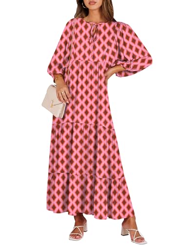 Image of ANRABESS Womens Boho Floral 3 /4 Puff Sleeve Maxi Dress | Tiered Flowy Loose Fit, Comfy Soft Rayon Fabric, Wedding Guest Church Beach, Modest Elegant, Spring Summer Fall Outfits
