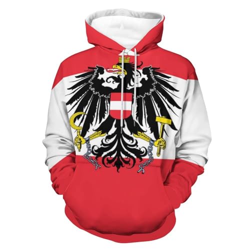 KAOEOSI Austrian Coat of Arms Eagle Flag Hoodie for Men Women Long Sleeve Pullover Sweatshirt with Pocket L