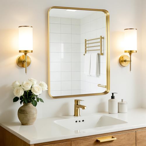 Gold Bathroom Vanity Mirror Over Sink 30x36, Large Wall Mounted Mirror