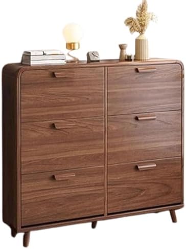 Tall Rattan Sideboard Narrow Large Black Rack Shoes Cover Drawer Layer Handmade Natural Flip,Slim Wood Shoe Storage Cabinet with Flip Drawers and Adjustable Dividers Freestanding Shoe Rack f