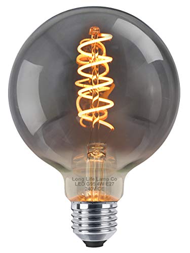 Long Life Lamp Company Industrial Vintage LED Light Bulb E27 Coil Spiral Filament Grey Smoked Glass Retro Edison Classic G95 4w Globe