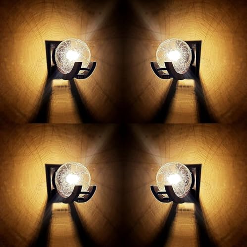 Image of Wooden & Glass Wall Light for Home, Brown & Transparent Antique Decorative Wall Lamp with E27 Holder, Wall Light Bulb Not Included, Pack of 4