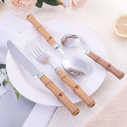 Ourplpme Besteckset für 8 Personen aus Edelstahl, Rustikal 32-teilig Tafelbesteck Set für den Hausgebrauch, Partys und Hochzeiten, Rutschfester Komfort, Spülmaschinenfest