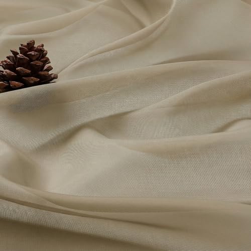 Image of OVZME Taupe Bedroom Curtains 2 Panel Sets 96 Inch Length, 59 Inch Extra Wide Light Filtering Voile Drapes Light Airy Window Drapes for Patio Door Living Room Bedroom Dining, 59Wx96L Inches
