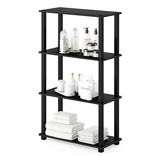 Furinno TURN-S-TUBE Storage Shelves, 4-Tier Book Shelf, Corner Shelf, Toolless Open Shelves, for Organization and Storage, Living Room, Garage, Home Office, Americano