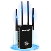 NEWFAST Ripetitore WiFi Potente per Casa, 1200Mbps WiFi Extender Dual Band 2.4GHz/5GHz con 4 Antenne ad Alto Guadagno, Porta Ethernet, WPS, Display Intelligente, Supporta Modalità Ripetitore/Router/AP