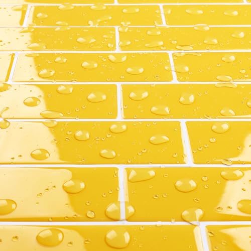 Livelynine Tile Stickers for Kitchen 3D Bright Yellow Bathroom Stick on Tiles for Fireplace Surround 30x30CM 16 PCS Peel and Stick Wall Tiles Self Adhesive Bathroom Kitchen Backsplash 3D Subway Tile