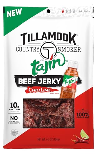 Image of Tillamook Country Smoker Tajin Style Chili Lime Beef Jerky, Thin Sliced Meat Sticks, Low Carb, High Protein, Ready to Eat Keto Snacks, Savory and Tangy Flavor, On-the-Go Snack, 6.5 Ounce