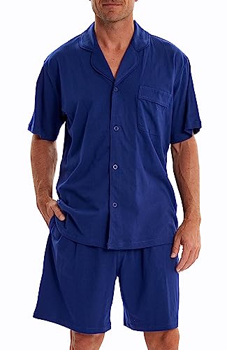 Alexander Del Rossa Men's Soft Cotton Knit Jersey Pajamas Lounge Set, Short Sleeve Shirt and Shorts with Pockets