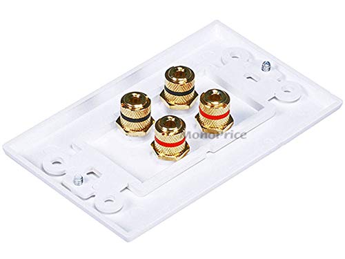 Monoprice High Quality Banana Binding Post Two-Piece Inset Wall Plate for 2 Speakers - Coupler Type image 2