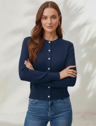 Image of Women's Casual Slim Fit Cardigan Sweaters Long Sleeve Button Down Lightweight Waist Length