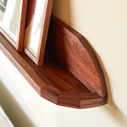 Image of 3 Years Warranty Sheesham Wood Wall Shelf for Bathroom & Living Room | Floating Wall Mounted Shelf with Back Panel & Section Divider Design | Long Display Rack for Toiletries Decor Plants| Rosewood