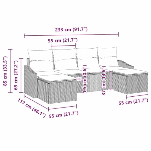 Ensemble de salle à manger pour jardin modulable 6 pcs avec table rectangulaire - 4