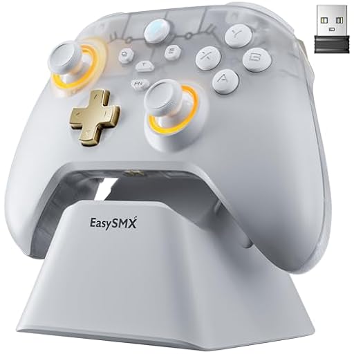 EasySMX D05 Mando PC Inalambrico con Base de Carga - RGB Luz - Hall Joystick - Hall Trigger, Gamepad con 1000 mAh Batería Recargable- Vibración - Turbo- para PC/Switch/Móvil - Blanco | Ya disponible en tu tienda friki favorita! En mundofriki.es! EasySMX D05 Mando PC Inalambrico con Base de Carga - RGB Luz - Hall Joystick - Hall Trigger, Gamepad con 1000 mAh Batería Recargable- Vibración - Turbo- para PC/Switch/Móvil - Blanco | Ya disponible en tu tienda friki favorita! En mundofriki.es!