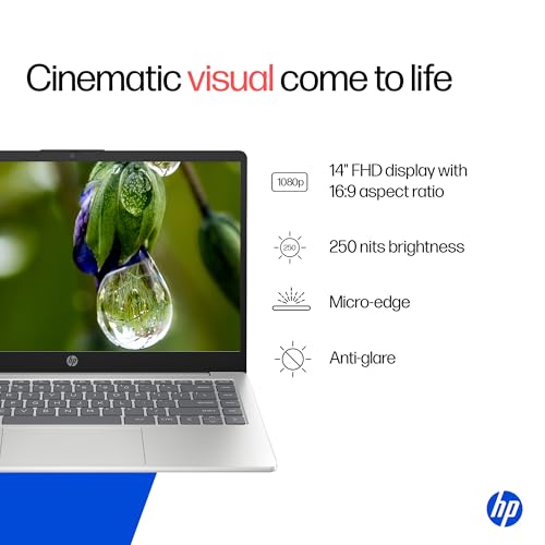 Image of HP 14, 13th Gen Intel Core i3-1315U (8GB DDR4, 512GB SSD) FHD, Anti-Glare, Micro-Edge, 14'' /35.6cm, Win11, M365 Basic(1yr)* Office24, Silver, 1.4kg, ep0294TU, Backlit, FHD Camera w /Shutter Laptop