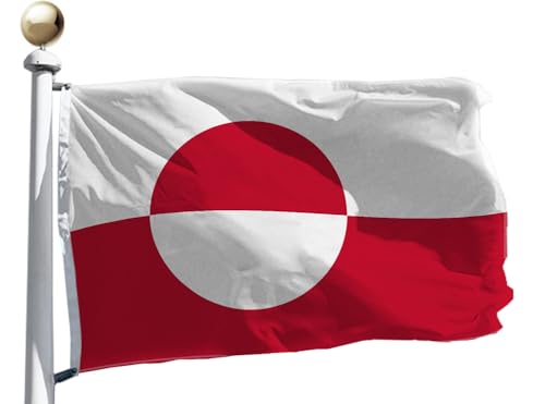 Greenland Flag 3x5 Ft Outdoor Large polyester Canvas Header and Double Stitched - Brass Grommets for Easy Display Greenland National Flags