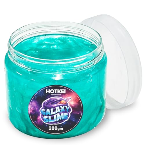 Image of HOTKEI (200 gm) Green Galaxy Slime for Kids DIY Fruit Scented Metallic Magic Toy Slimy Slime Gel Jelly Putty Art Toys Birthday Gift Box for Boys Girls 3 to 10 Years