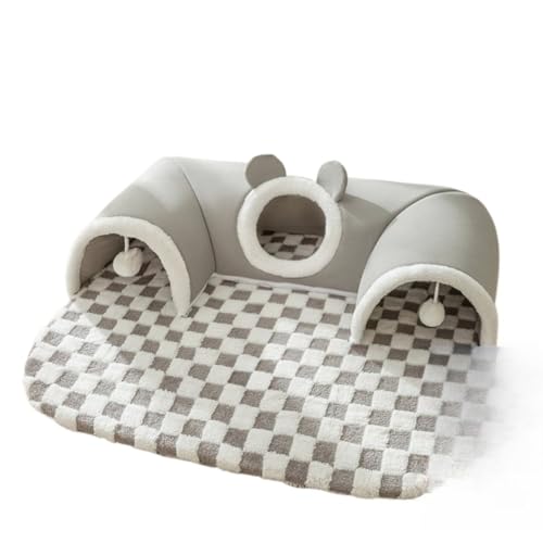 Fiozwea秋冬用猫用ベッド、かくれんぼ、キャットトンネル、遊びと睡眠が一体になったオールインワン、猫用ベッド、小型犬用ベッド、プレイハウス(複数色展開) (S,D)