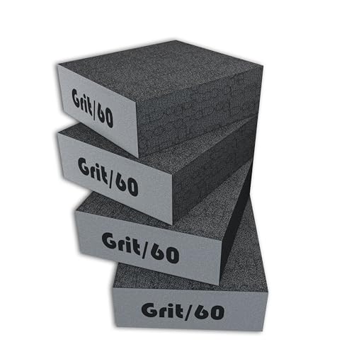 Creavvee 4pcs Abrasive Sanding Sponge Blocks with Wet and Dry Dual-Use, Washable and Reusable, Ideal for Wood and Metal Polishing, Grey, 100x70x25mm, Grit Size 60