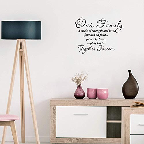Vinyl Wall Art Decal - Our Family A Circle Of Strength And Love Founded On Faith - 17" X 30" - Religious Bible Verse Quote Sticker For Bedroom Living Room Kids Room Office Church Decor (Black) #TOP23