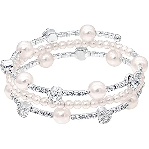 Chamqueen Adjustable Rhinestone Bracelet Classical Pearl Bracelet Bangle for Women Girls Jewelry Type6 Cover