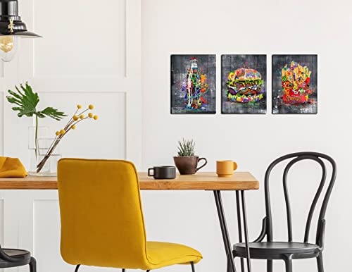 Banksy Canvas Wall Art For Living Room, Modern Wall-Art For Bedroom, Street Art Graffiti Hamburg Cola French Fries Print Painting, Funny Wooden Decor, Stretched And Framed Ready To Hang Size 12X16X3P #TOP1