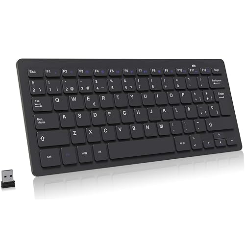 TOVARIN Teclado Inalámbrico 2.4G Ultra Delgado, Teclado Inalámbrico USB Ordenador Portátil para PC, Android Smart TV, Laptops (Negro)