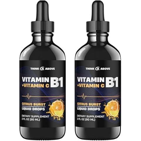 Think Above Vitamin B1 + Vitamin C Liquid Drops - Energy & Immune Support Supplement - 2 fl oz (60 ml) Pack of 2 - Fast Absorption, Easy-to-Use Cover