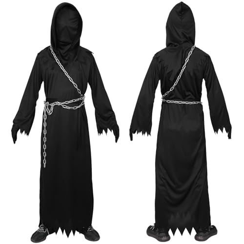 Disfraz Grim Reaper para niños, con capucha y cadena miniatura 2