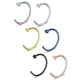 Ruifan 6pcs Mix Color Stainless Steel Body Jewelry Piercing Earrings Nose Hoop Ring Unisex 22 Gauge 8mm