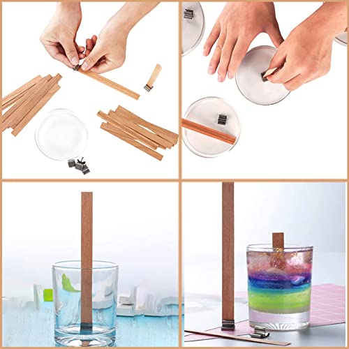 Atuful 100 Stück Kerzenherstellung Natürliche Holz Kerze Kerne DIY Handwerk Docht Umweltfreundliche Kerzendocht mit Eisenständer für Weinachts Dekoration – Bild 5