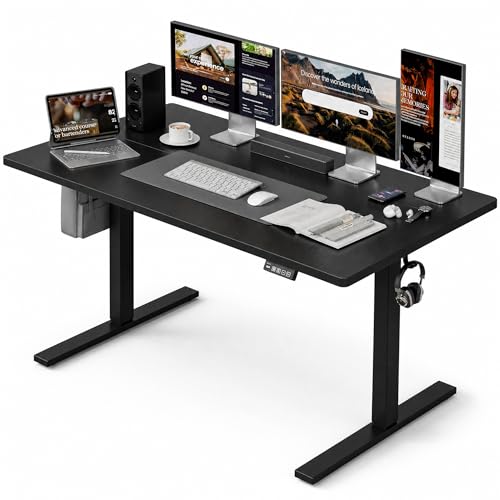 Image of Grandder 55x32 Large Electric Standing Desk, Height Adjustable Computer Desk with 2 Memory Presets, 31.5 inch Deep Desktop Sit Stand Desk Home Office Desk Workstation Table with Hooks, Black