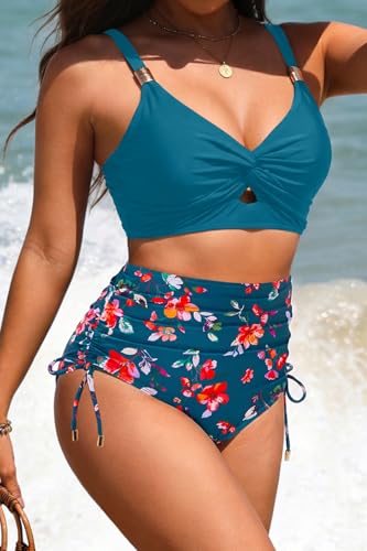 Image of Yonique High Waisted Two Piece Swimsuit-Womens Bikini Set Tummy Control Bathing Suit Modest Full Coverage Bikini 2025