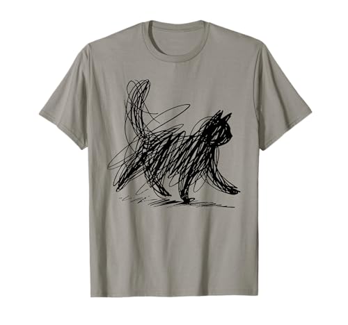 Scribble Cat Abstract Sketch Minimalist Cat Art T-Shirt
