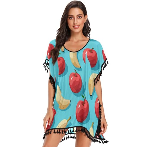 Banana Apple Fruit Art Women's Beach Cover Up Chiffon Tassel Swimwear Swimsuit Coverups for Girl