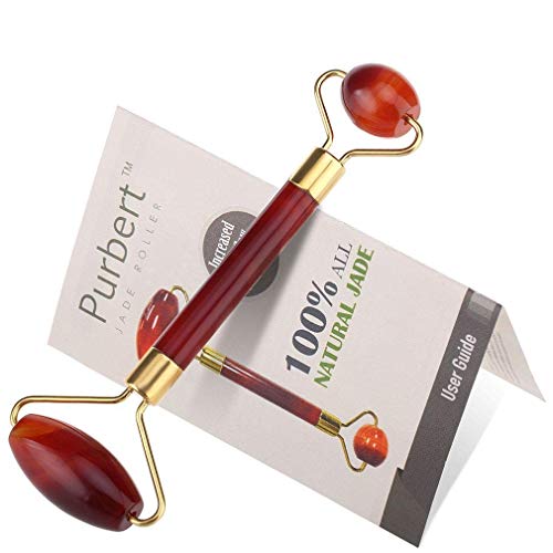 Jade Face Roller Massager by Purbert | Real Jade Roller with 100% Natural Jade Stone | Use on Face, Body, Sensitive Under Eye Skin | Effective Jade Roller Therapy for New Skin, Anti-Aging(Red agate)