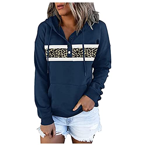 Hoodie Damen Pullover Langarm Farblich passende Blumen Druck Pullover Damen Sweatshirt Langarmshirt Rundhals Herbst Winter Frauen Pulli Shirts Bluse Tops für Teenager Mädchen, azul marino, XL