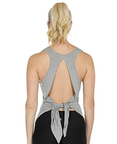 icyzone Damen Rückenfrei Yoga Tank Tops Ärmellos Sport Fitness Shirts (S, Grey)