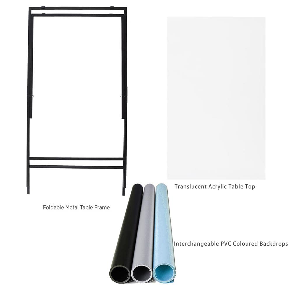 60X100cm Tabelle per Fondali per La Fotografia di Prodotti, Pieghevole Alluminio Fotografico Tabella con Tre PVC Sfondi, Tavoli da Tiro con Sfondo Fotografico per Still Life di Ripresa del Prodotto