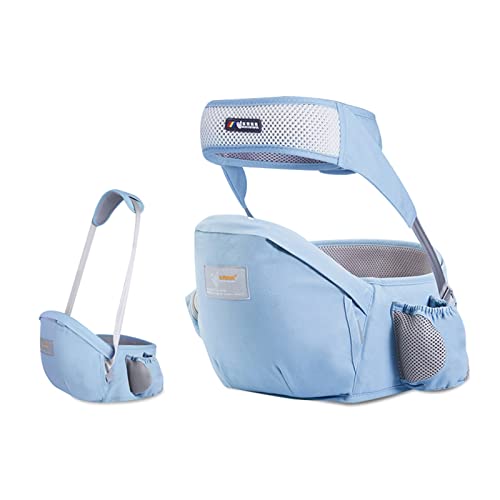 SONARIN Portabebé Asiento de Cadera,Portador de Bebé Ergonómico Taburete de Cintura Algodón con Cinturón de Seguridad & Correa de Hombro Individual Posición Múltiple para Bebé Niños(Azul)