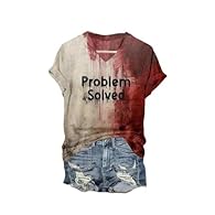 Unleash Your Dark Humor:This Problem Solved Bloody Shirt features a bold,blood-splatter design paired with the sarcastic Problem Solved text,perfect for horror fans seeking a twisted yet hilarious statement piece.Get into the spirit of Halloween with...