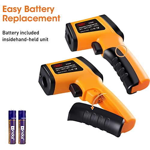 Infrarot Thermometer (-50 °C bis 550 °C), XinJiaYi Laser Temperaturpistole für Pizzaofen, berührungslose Laser Thermometer Pistole für Kochen/BBQ/Grill/HVAC, Oberflächenthermometer, Gelb