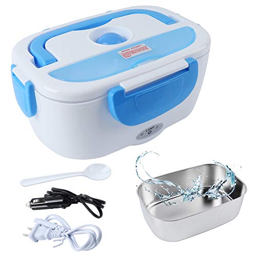 VIGIND Electric Lunch Box 2 in 1 Food Heater Warmer 1.5L With Removable 304 Stainless Steel Container,Tiffin box Lunch Bento Portable for Car, Office, School and Home Use 110V & 12V 40W (Blue)