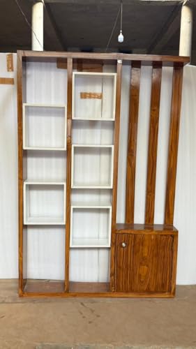 Image of Australian Handicrafts Hand Carved Wooden Room Divider & Partition Panel Decorative Room Separator with Open Shelf Divider for Living Room Kitchen & Office Brown. (72x40 Inch)