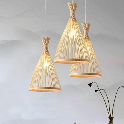 Lámpara colgante de bambú triangular para iluminar tu dormitorio con calidez 3