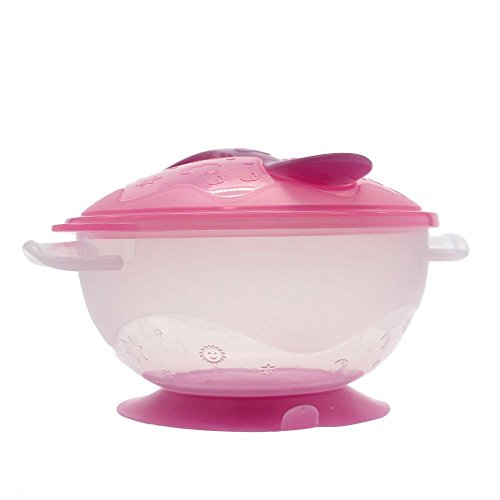 MMRM antideslizante bebé niños alimentación con ventosa cuenco con cuchara, color rosa