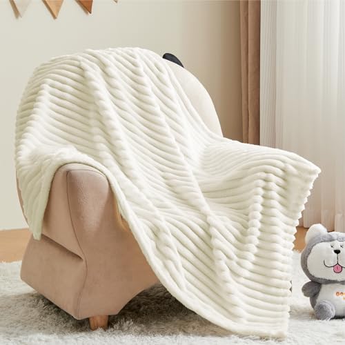 Image of BEDELITE Baby Blankets for Boys Girls 30 inchx 40 inch - 3D Ribbed Jacquard Cute Fuzzy Fleece Blanket, Warm and Breathable Soft Cozy Infant Toddler Blanket for Newborn All Seasons Suitable, Cream