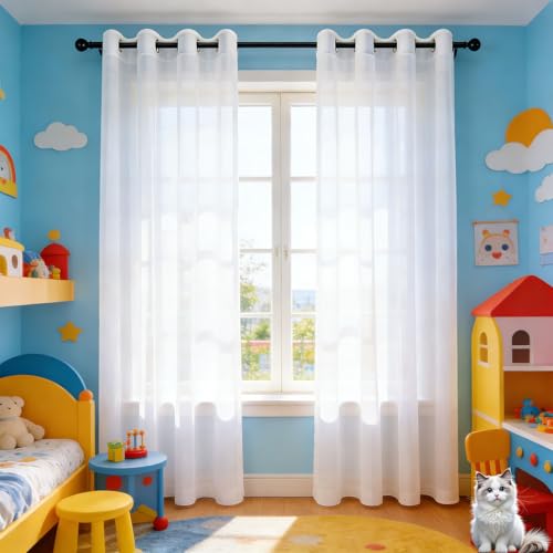 Voilages semi transparent blanc de dimension 60x100 cm - 2